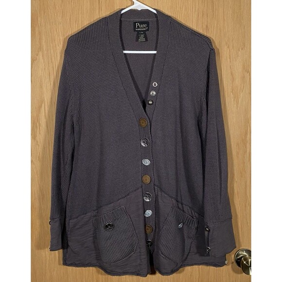 Pure Handknit Cardigan Sweater Lagenlook Boho Artsy Minimalist Women's Sz L/XL - Picture 1 of 12